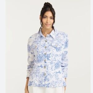 CINQ A SEPT WOMENS GARDEN BLUE TOILE SCRUNCHED SLEEVE CANYON JACKET BUTTON UP 14